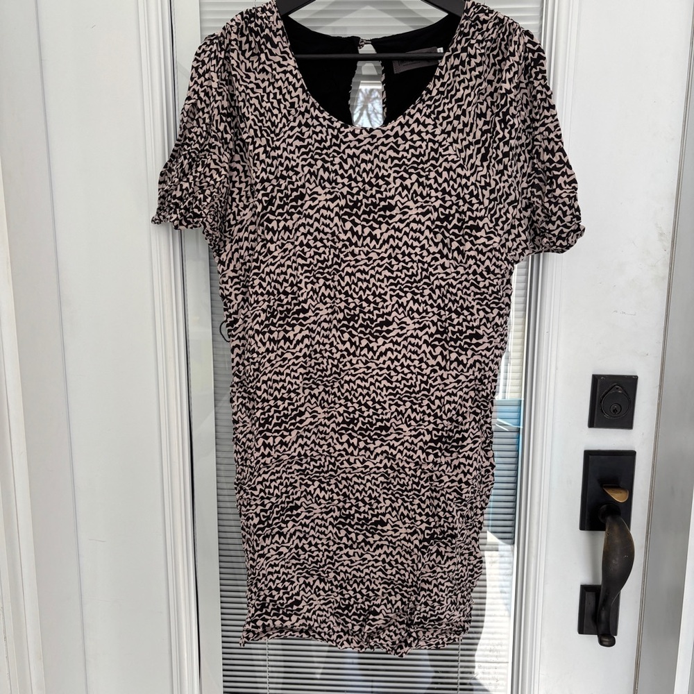 Anthropologie Numph Sz8 Black and Tan Viscose Mini Dress
